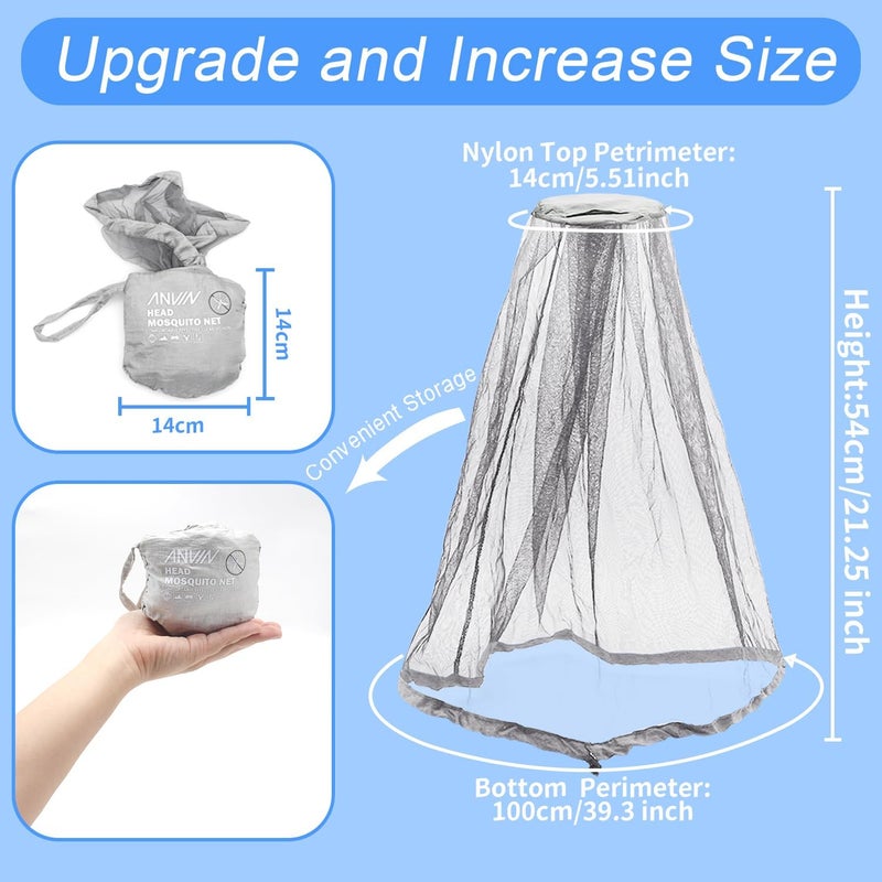 Anvin Mosquito Head Net Bug Hood for Fishing, Camping, Gardening Hat-Compatible Insect Shield Breathable Mesh Face Cover from No See Ums, Insects, Bugs(3 Pack, Upgraded One-Piece Design, Grey) - Image 3